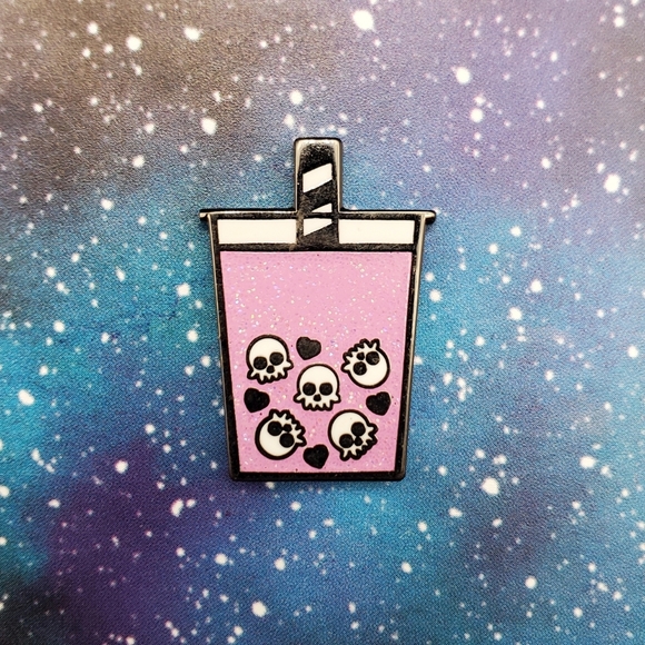 Skeleton Boba Tea Enamel Pin - Picture 1 of 3